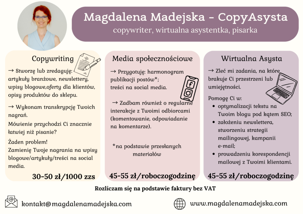 Magdalena Madejska wirtualna asystentka copywriter